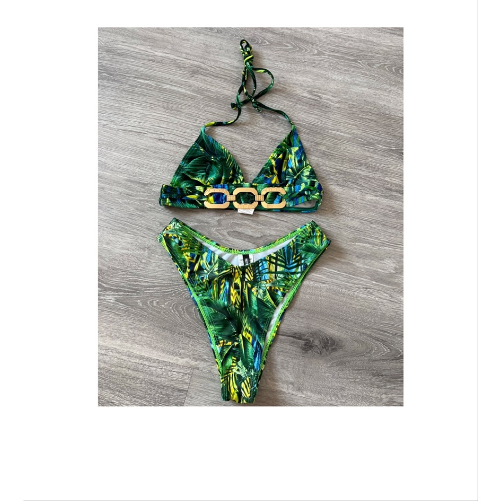 Green Tropical High Rised Bikini
